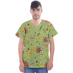 Thanksgiving Turkey Pattern Men s V-neck Scrub Top