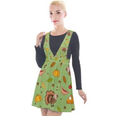 Thanksgiving Turkey Pattern Plunge Pinafore Velour Dress by Valentinaart