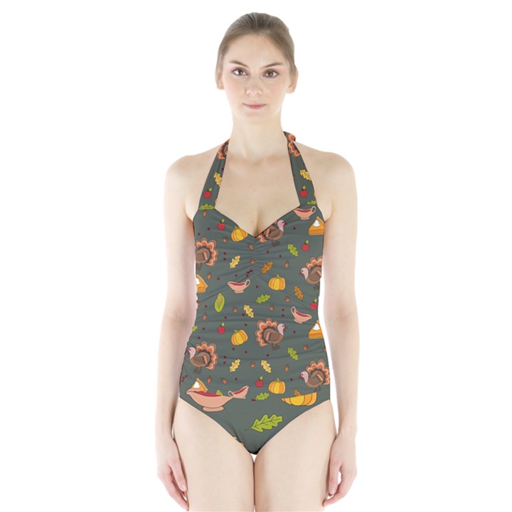 Thanksgiving Turkey pattern Halter Swimsuit