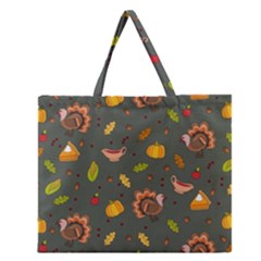 Thanksgiving Turkey Pattern Zipper Large Tote Bag by Valentinaart