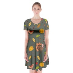 Thanksgiving Turkey Pattern Short Sleeve V-neck Flare Dress by Valentinaart