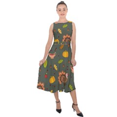 Thanksgiving Turkey Pattern Midi Tie-back Chiffon Dress by Valentinaart