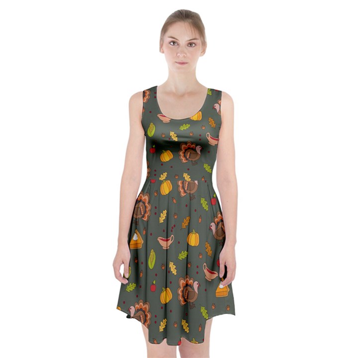 Thanksgiving Turkey pattern Racerback Midi Dress