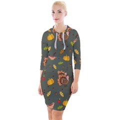 Thanksgiving Turkey Pattern Quarter Sleeve Hood Bodycon Dress by Valentinaart