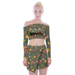 Thanksgiving Turkey Pattern Off Shoulder Top With Mini Skirt Set