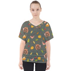 Thanksgiving Turkey Pattern V-neck Dolman Drape Top by Valentinaart