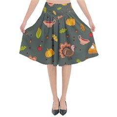 Thanksgiving Turkey Pattern Flared Midi Skirt