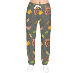 Thanksgiving Turkey Pattern Women Velvet Drawstring Pants