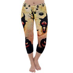 Funny Halloween Design, Pumpkin, Cat, Owl And Crow Capri Winter Leggings  by FantasyWorld7