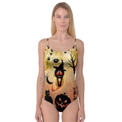 Funny Halloween Design, Pumpkin, Cat, Owl And Crow Camisole Leotard  by FantasyWorld7