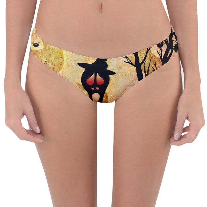 Funny Halloween Design, Pumpkin, Cat, Owl And Crow Reversible Hipster Bikini Bottoms