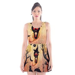 Funny Halloween Design, Pumpkin, Cat, Owl And Crow Scoop Neck Skater Dress by FantasyWorld7