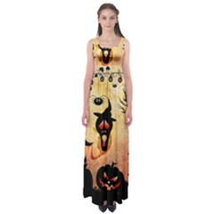 Funny Halloween Design, Pumpkin, Cat, Owl And Crow Empire Waist Maxi Dress by FantasyWorld7