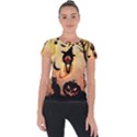 Funny Halloween Design, Pumpkin, Cat, Owl And Crow Short Sleeve Sports Top  View1