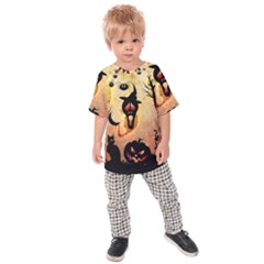 Funny Halloween Design, Pumpkin, Cat, Owl And Crow Kids  Raglan Tee