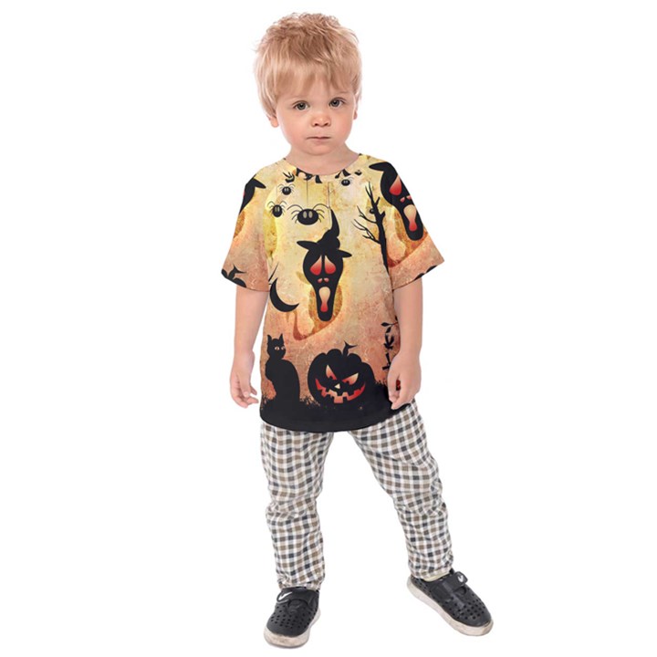 Funny Halloween Design, Pumpkin, Cat, Owl And Crow Kids  Raglan Tee