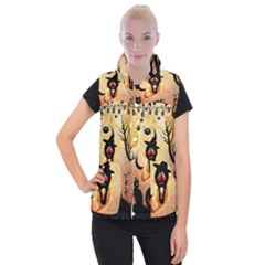 Funny Halloween Design, Pumpkin, Cat, Owl And Crow Women s Button Up Vest by FantasyWorld7