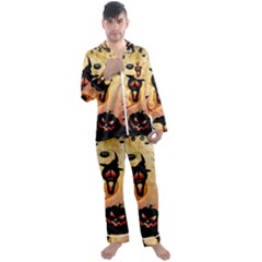 Funny Halloween Design, Pumpkin, Cat, Owl And Crow Men s Satin Pajamas Long Pants Set by FantasyWorld7