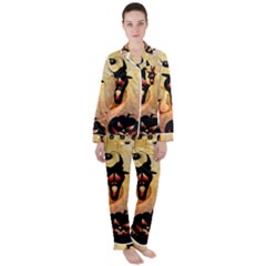 Funny Halloween Design, Pumpkin, Cat, Owl And Crow Satin Long Sleeve Pyjamas Set by FantasyWorld7