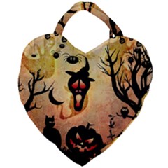 Funny Halloween Design, Pumpkin, Cat, Owl And Crow Giant Heart Shaped Tote by FantasyWorld7