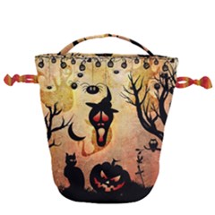 Funny Halloween Design, Pumpkin, Cat, Owl And Crow Drawstring Bucket Bag by FantasyWorld7