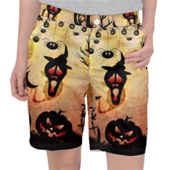 Funny Halloween Design, Pumpkin, Cat, Owl And Crow Pocket Shorts by FantasyWorld7