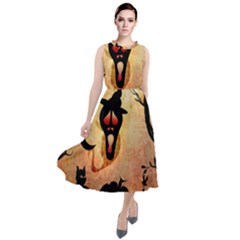 Funny Halloween Design, Pumpkin, Cat, Owl And Crow Round Neck Boho Dress