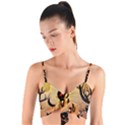 Funny Halloween Design, Pumpkin, Cat, Owl And Crow Woven Tie Front Bralet View1