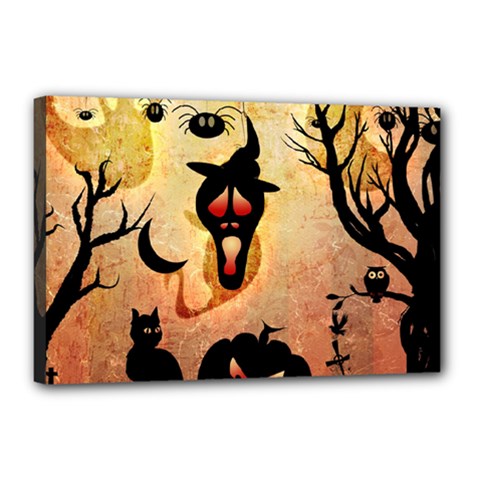 Funny Halloween Design, Pumpkin, Cat, Owl And Crow Canvas 18  X 12  (stretched) by FantasyWorld7