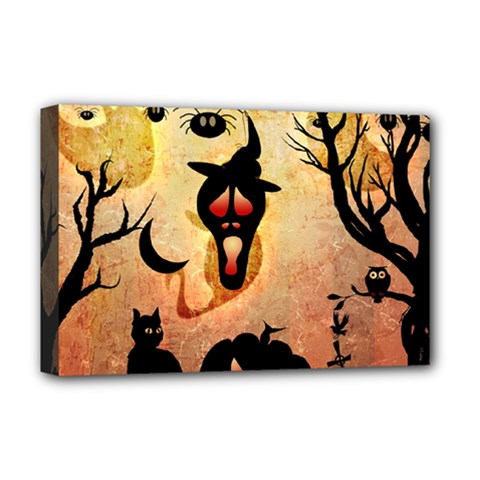 Funny Halloween Design, Pumpkin, Cat, Owl And Crow Deluxe Canvas 18  X 12  (stretched) by FantasyWorld7