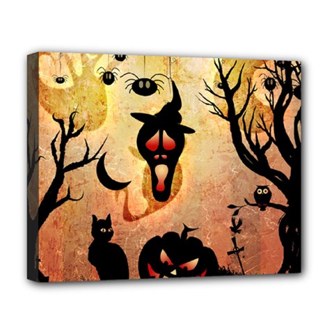 Funny Halloween Design, Pumpkin, Cat, Owl And Crow Deluxe Canvas 20  X 16  (stretched) by FantasyWorld7