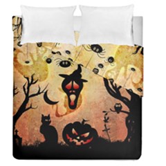 Funny Halloween Design, Pumpkin, Cat, Owl And Crow Duvet Cover Double Side (queen Size) by FantasyWorld7