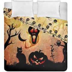 Funny Halloween Design, Pumpkin, Cat, Owl And Crow Duvet Cover Double Side (king Size) by FantasyWorld7