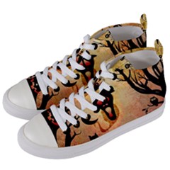 Funny Halloween Design, Pumpkin, Cat, Owl And Crow Women s Mid-top Canvas Sneakers by FantasyWorld7