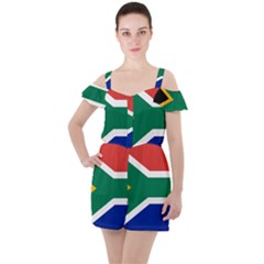 South Africa Flag Ruffle Cut Out Chiffon Playsuit by FlagGallery