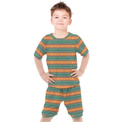 Background Texture Fabric Kids  Tee And Shorts Set