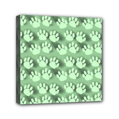 Pattern Texture Feet Dog Green Mini Canvas 6  X 6  (stretched)