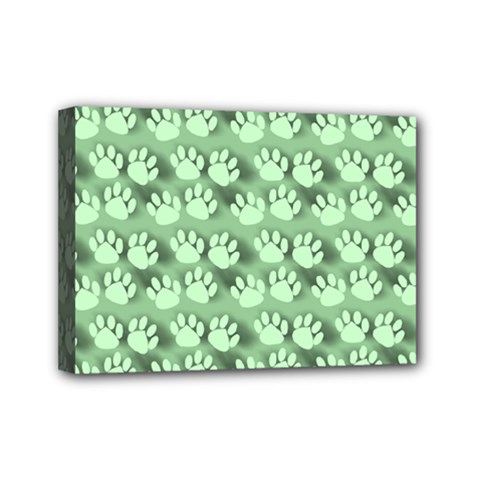 Pattern Texture Feet Dog Green Mini Canvas 7  X 5  (stretched) by HermanTelo