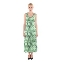 Pattern Texture Feet Dog Green Sleeveless Maxi Dress