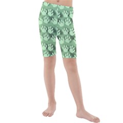 Pattern Texture Feet Dog Green Kids  Mid Length Swim Shorts