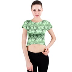 Pattern Texture Feet Dog Green Crew Neck Crop Top