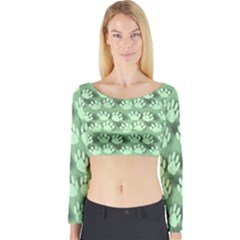 Pattern Texture Feet Dog Green Long Sleeve Crop Top