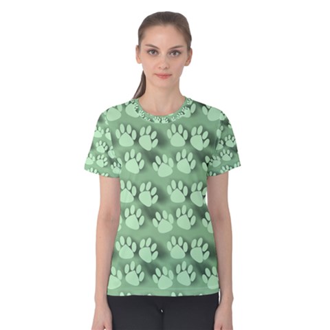 Pattern Texture Feet Dog Green Women s Cotton Tee by HermanTelo