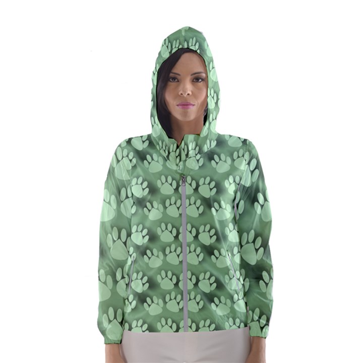 Pattern Texture Feet Dog Green Women s Hooded Windbreaker