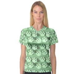 Pattern Texture Feet Dog Green V-neck Sport Mesh Tee