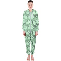 Pattern Texture Feet Dog Green Hooded Jumpsuit (ladies) 