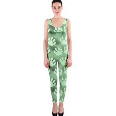 Pattern Texture Feet Dog Green One Piece Catsuit