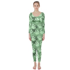 Pattern Texture Feet Dog Green Long Sleeve Catsuit