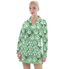 Pattern Texture Feet Dog Green Women s Long Sleeve Casual Dress by HermanTelo