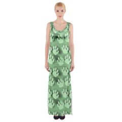 Pattern Texture Feet Dog Green Thigh Split Maxi Dress